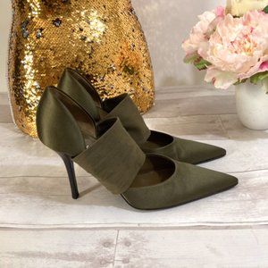 Helmut Lang Olive Satin Heels